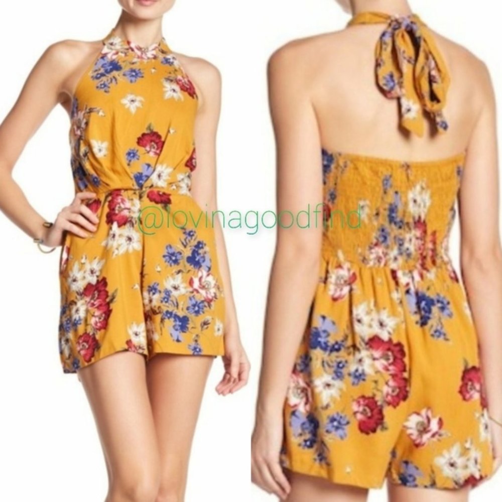 NORDSTROM Angie Yellow Floral Halter Romper NWT sz L